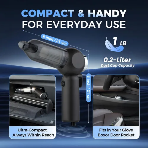 Miniatura 6 de Aspiradora de mano para automóvil, 6 en 1, aspiradora pequeña inalámbrica multifunción de 17000 PA, portátil ajustable con motor sin escobillas