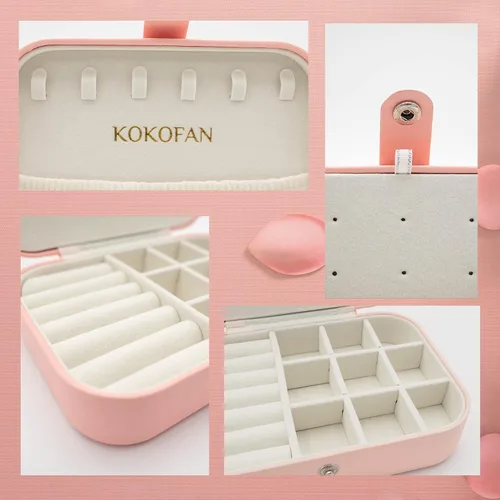 Miniatura 5 de KOKOFAN Organizador de joyas de viaje joyero de viaje para adolescentes y mujeres pequeño estuche de viaje para aretes collar y anillos caja