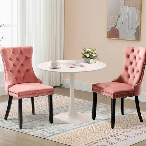 Miniatura 34 de Juego de 6 Sillas de Comedor Tapizadas de Terciopelo, Sillas Laterales de Cocina de Estilo Moderno con Ribete de Tachuelas y Patas de Madera, Anillo
