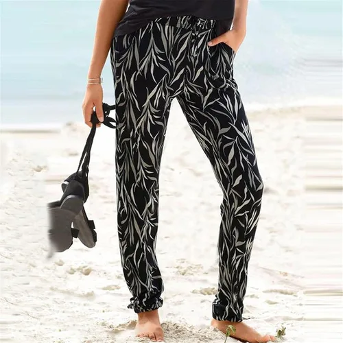 Miniatura 3 de Pull On Pants for Women Elastic High Waist Leaves Print Loose Fit Vintage Boho Trousers with Pocket Going Out Pants