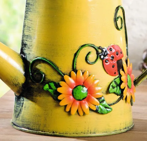 Miniatura 8 de Westcharm Florero decorativo de metal pequeño de 1 litro con girasol y mariquita para plantas de interior y exterior, decoración del hogar