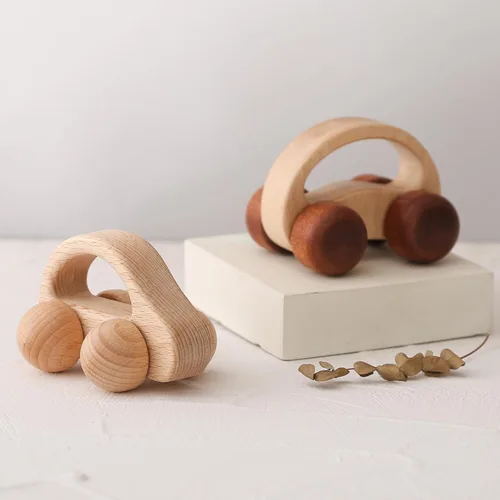 Coche de madera para bebé, auto de madera para niños pequeños Montessori Baby Grip Toy Car, regalos para niños y niñas, auto de juguete para empujar