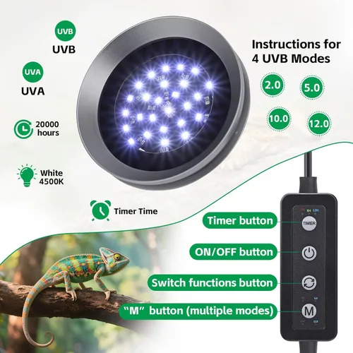 Miniatura 2 de Luz UVB para Reptiles con Atenuación, Foco de Luz LED UVB para Dragón Barbudo, Gecko, Lagarto, Tortuga, Serpiente, Luminosidad Ajustable, Lámpara