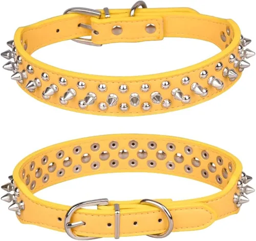Collar para perro con pinchos, remache de hongos con tachuelas, ajustable de piel sintética para mascotas, para gatos, cachorros y perros (S,