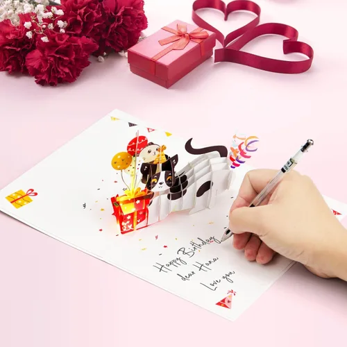 Miniatura 3 de Tarjetas de cumpleaños, tarjeta de feliz cumpleaños ligera y música, divertida tarjeta de felicitación de cumpleaños de gato desplegable en 3D