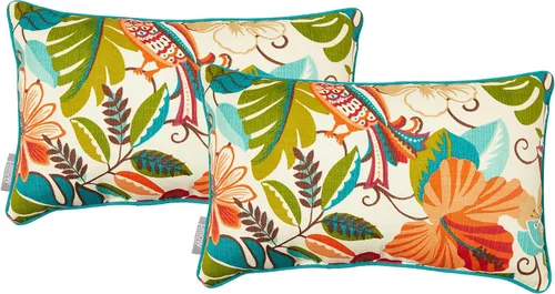 Miniatura 36 de Pillow Perfect - Cojines decorativos florales brillantes para interiores/exteriores, 2 unidades, lumbar - 11.5 x 18.5 pulgadas, verde/rojo Zoe