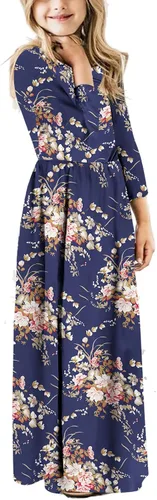 Miniatura 73 de 21KIDS Vestido largo floral de manga larga 3/4 con bolsillos para niñas de 6 a 12 años
