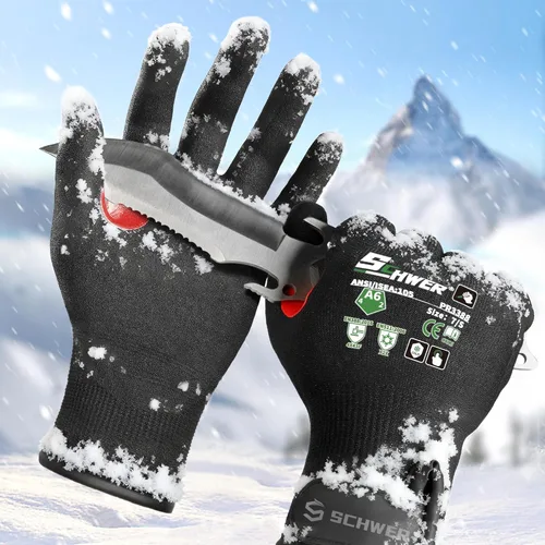 Miniatura 10 de Guantes de trabajo resistentes a los cortes de nivel más alto ProGuard PR3326 de Schwer para protección extrema, guantes ANSI A9 con pulgar