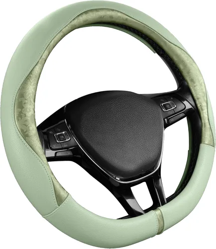 Miniatura 21 de PIC AUTO Funda para volante, diseño de retazos de cuero estampado negro, ajuste universal de 14.5 a 15.5 pulgadas, antideslizante, sin olor, piel