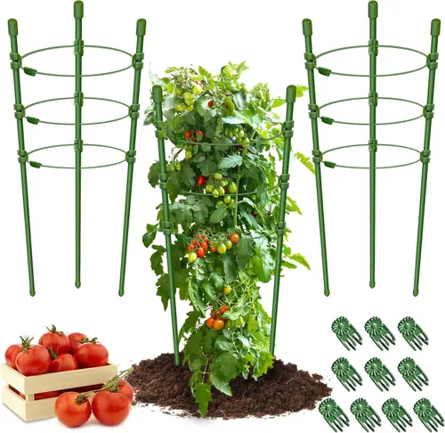 Legigo Paquete de 3 jaulas de soporte para plantas, jaulas de tomate para jardín, estacas ajustables de 18 pulgadas para plantas enrejadas, anillos