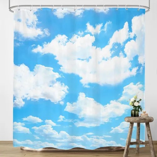 Miniatura 2 de Cortina de ducha con fondo de cielo azul, 72 x 72 pulgadas, paisaje natural, tela impermeable, poliéster, decoración de bañera, paquete de 12