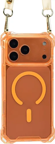 Miniatura 2 de Funda Magnética Cruzada para iPhone 17 Pro, Naranja, Marco Suave Magnético Transparente PC Trasero A Prueba de Golpes Funda Protectora para Teléfono