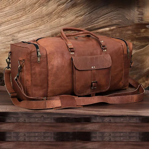 Miniatura 6 de KK's - Bolsa de viaje de cuero vintage, hecha a mano, elegante y duradera, ideal para gimnasio, viajes, bolsa de viaje de cuero genuino, remaches