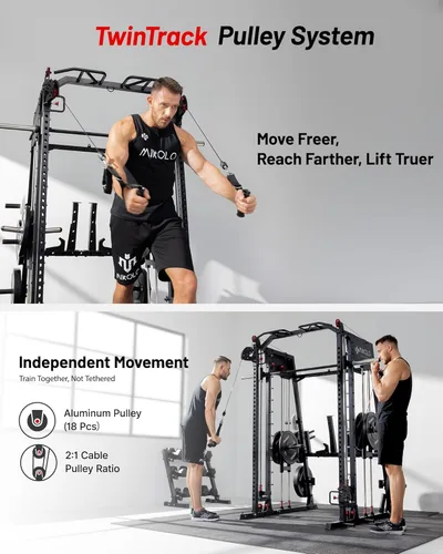 Miniatura 3 de Mikolo M4 2.0 Standard/Ultra/Elite Smith Machine, estante para sentadillas de 2200 libras con sistema LAT-Pull Down y máquina cruzada de cables