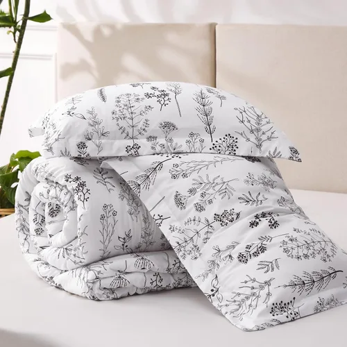 Miniatura 8 de Bedsure - Juego de edredón King, juego de ropa de cama blanco brillante, 3 piezas de ropa de cama floral bonita, 1 edredón reversible suave con 21