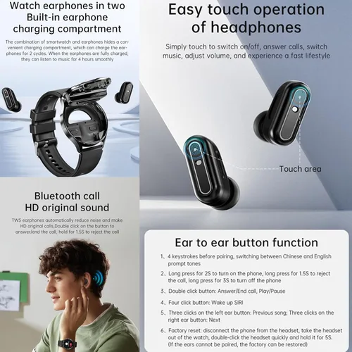 Miniatura 4 de Tuanzi X10 2 en 1 Smart Watch con auriculares 1.39 pulgadas Smartwatch TWS Bluetooth Auricular Monitor de salud Sport Watch Fitness Tracker