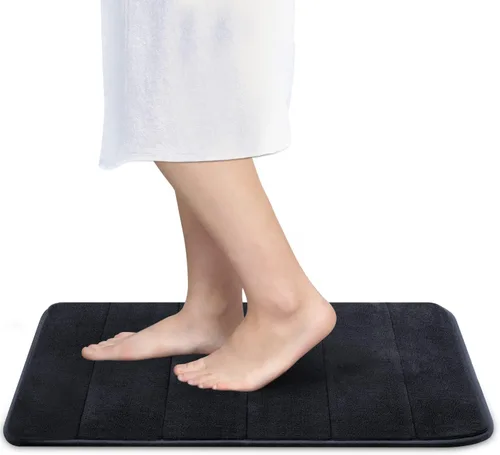 Betus Tapete de baño de espuma viscoelástica de lujo, absorbente de agua, súper acogedor y antideslizante, lujoso tapete de baño de terciopelo Negro