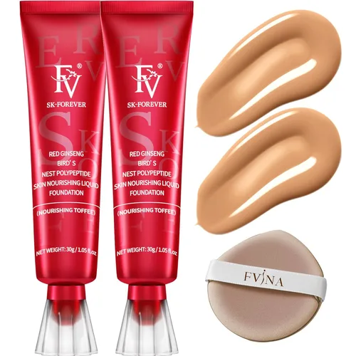 Miniatura 10 de FV Paquete de 2 bases de maquillaje líquidas, impermeables y ligeras, acabado natural con cobertura media, base hidratante para piel seca y normal