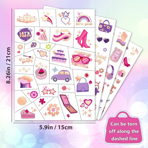 Miniatura 2 de Tatuajes Temporales Impermeables - 128 piezas de Tatuajes Falsos Groovy para Fiestas de Cumpleaños de Niñas, Princesas, Bolso Arcoíris, Zapatos