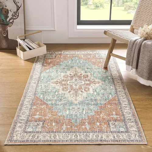Miniatura 25 de Alfombra de área pequeña de 2x3 pies, antideslizante, neutra, persa lavable estilo casa de campo para entrada, para interiores, color beige tostado
