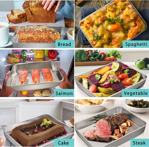 Miniatura 6 de P&P CHEF - Molde de acero inoxidable con tapa, moldes rectangulares para pastel, bandeja para hornear para lasaña y brownies, lado profundo de 2