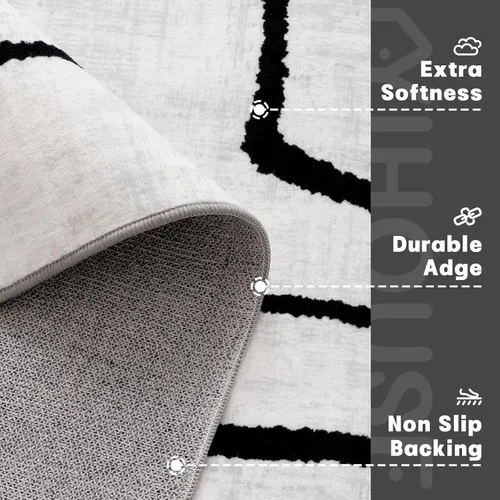Miniatura 4 de YIHOUSE Alfombra lavable de 5 x 7 pies, moderna abstracta en blanco y negro, antideslizante, para dormitorio, oficina en casa (abstracto, 5 x 7 pies)