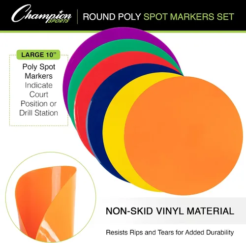 Miniatura 4 de Champion Sports marcadores polivinílicos de 10 pulgadas para objetivos. Ideales para entrenamientos y simulacros. Juego de 6 en verde, naranja