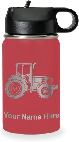 Miniatura 30 de LaserGram Botella de agua personalizada, tractor agrícola, acero inoxidable de doble pared aislada al vacío con popote superior, regalo grabado