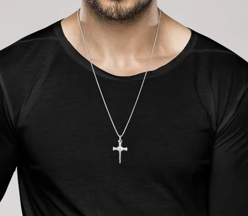 Miniatura 4 de Miabella Collar con colgante de cruz de cuerda italiana, cadena de rodio o oro amarillo de 18 quilates sobre plata de ley 925, fabricado en Italia