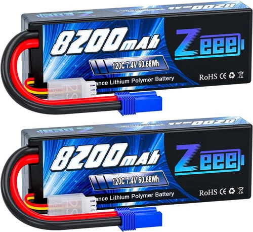 Zeee 2S Lipo Battery 8200mAh 7.4V 120C Estuche rígido Batería de coche RC con enchufe EC5 para vehículos RC 1/8 1/10 RC Car Truck Truggy RC Boat