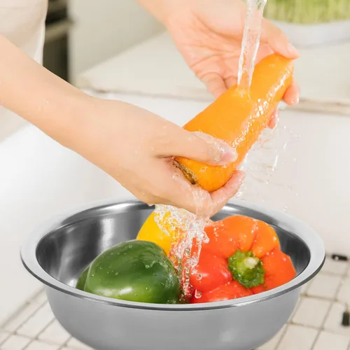 Miniatura 8 de BESTonZON Cuenco de metal para comida, platos de mezcla grandes, para hacer masa, lavabo para lavar alimentos, platos de cena, cuenco