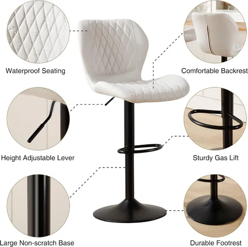 Miniatura 8 de Taburetes de bar modernos, taburetes de bar giratorios con respaldo alto, taburetes de bar de tela ajustables para sillas de isla de cocina