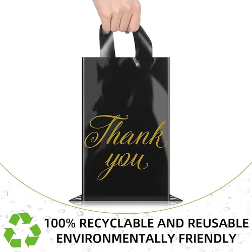 Miniatura 4 de Outus 120 bolsas negras de regalo de agradecimiento con asas de 9 x 12 pulgadas, bolsa de plástico para pequeñas empresas, madres, profesores, Negro