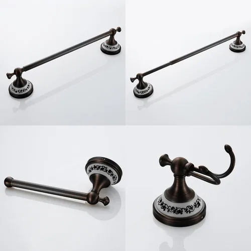 Miniatura 6 de Juego de herrajes de baño de bronce frotado con aceite, toallero ajustable, portarrollos de papel higiénico, toallero de mano, gancho, juego