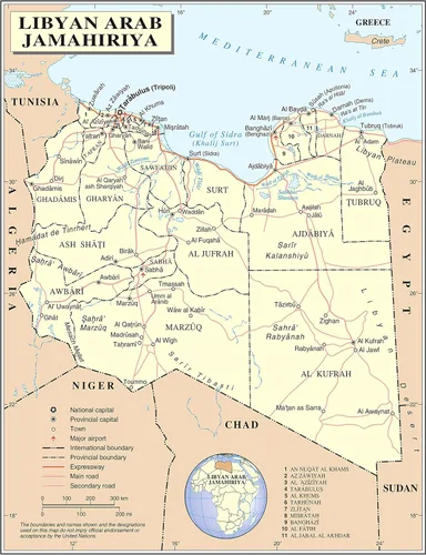 Palmetto Posters Póster laminado 24x31: mapa político y administrativo detallado grande de libia con carreteras ferrocarriles ciudades y aeropuertos