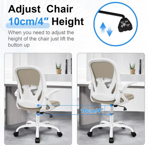 Miniatura 7 de Primy Silla de Oficina Ergonómica Silla de Escritorio con Reposabrazos Abatibles Silla Giratoria de Escritorio de Malla Transpirable para Caqui