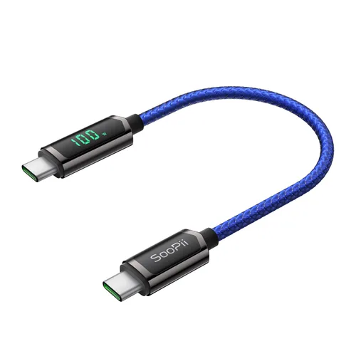 Miniatura 12 de SOOPII Cable USB C a USB C de 100 W, cable trenzado tipo C de nailon de 1 pie con pantalla LED para iPhone 15/15 Pro/15 Plus/15 Pro Max, MacBook