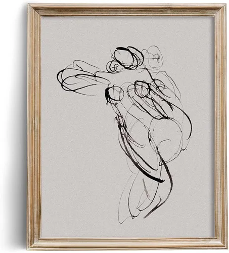 Miniatura 5 de Póster abstracto con impresión de retrato minimalista para mujer, dibujo de líneas, grabado gris rústico, arte de pared con grabado de granja