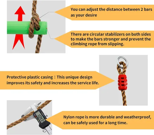 Miniatura 3 de Escalera de cuerda de campamento colorida de 7 pies para niños, escalera de escalada colgante para juego de columpio, parque infantil, casa