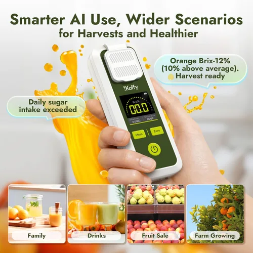 Miniatura 5 de Refractómetro digital Brix AI con ATC, sincronización de aplicaciones y análisis de IA, rango de 0-55%, precisión de ±0.1%, impermeable
