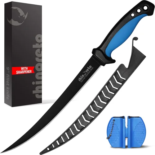 Miniatura 12 de Rhinoreto Cuchillo de filete para pescado, hoja de acero inoxidable alemán flexible y súper afilada de 5-9 pulgadas, cuchillos profesionales