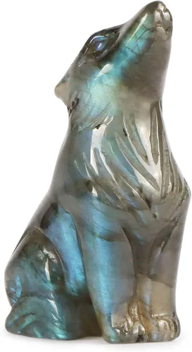 Miniatura 10 de Artistone Estatua de lobo de cristal de 2.0 pulgadas, piedra de sangre de dragón anhelada a mano, escultura de animal, piedra curativa