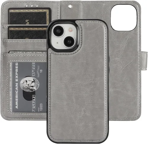 Miniatura 16 de Bocasal Funda tipo cartera desmontable para iPhone 15 con bloqueo RFID, ranuras para tarjetas, soporte de cuero PU premium, soporte magnético tipo