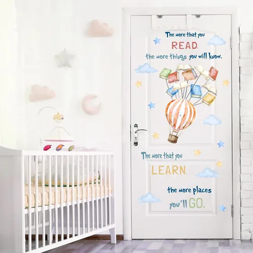 Miniatura 5 de Mfault Calcomanías de pared para rincón de libro de lectura, globo aerostático, decoración de esquina de lectura, decoración de esquina de lectura