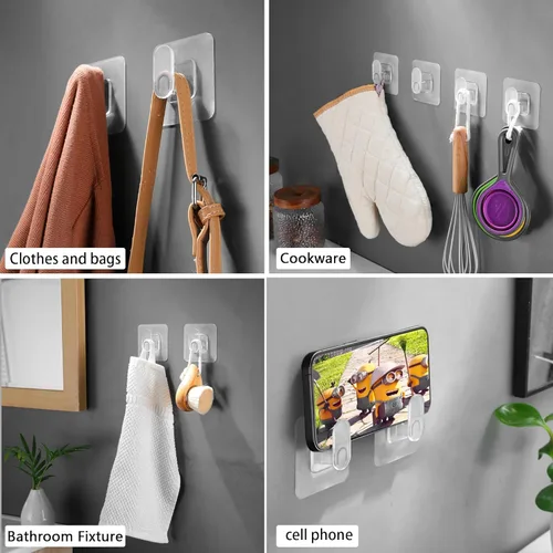 Miniatura 5 de DELITON Paquete de 10 bonitos ganchos adhesivos de almacenamiento transparentes, se adhieren en la pared para toallas, batas, abrigos transparente-1