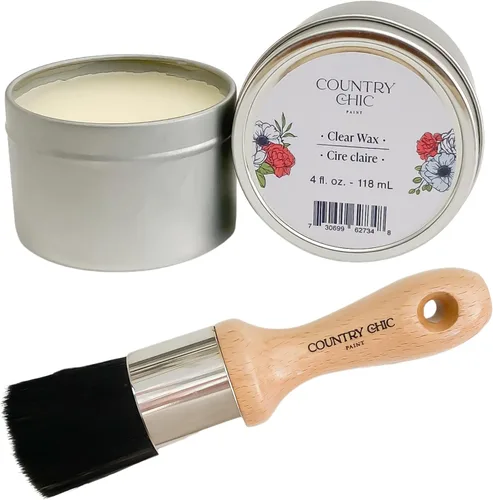 Paquete de cera para muebles [transparente] + aplicador de cepillo de cera, sellador 100% natural para pintura de muebles de tiza o madera cruda,