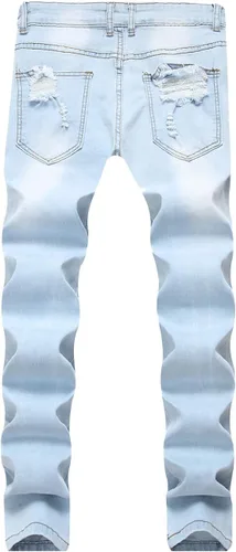 Miniatura 2 de WISHPIG Pantalones vaqueros rectos para hombre rasgados y estirados
