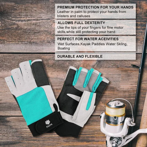 Miniatura 3 de FitsT4 Sports Guantes de vela de 3/4 dedos y agarre, ideales para vela, yate, remo, kayak, pesca, deportes acuáticos para hombres y mujeres