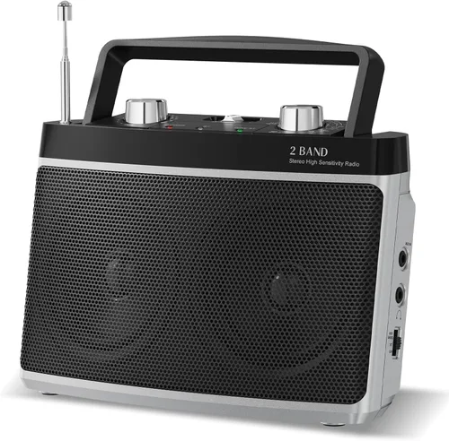 Miniatura 8 de AM FM Radio portátil enchufable de pared o batería para el hogar y al aire libre, fuerte recepción y sonido estéreo, fácil de usar, conector de Negro
