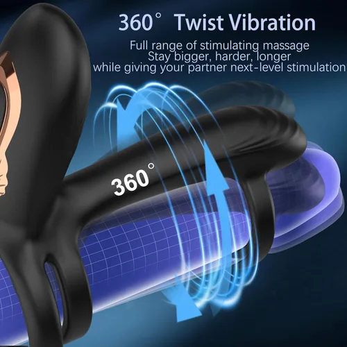Miniatura 3 de Anillo vibratorio para el pene con estimulador de punto G de giro de 360°, anillo para el pene juguetes sexuales para parejas con 10 modos, juguete